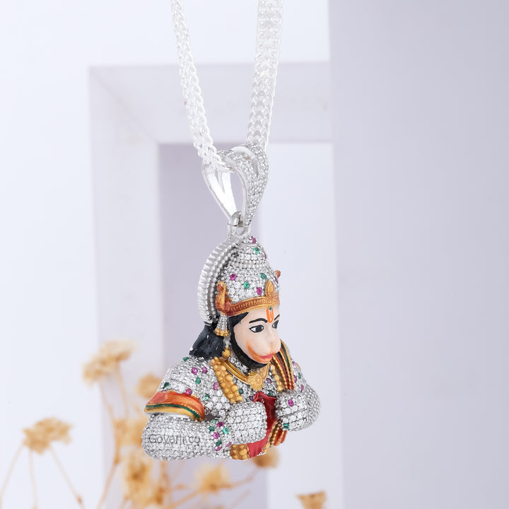 Diamond Hanumanji Pendant - Silver Lord Hanuman Necklace