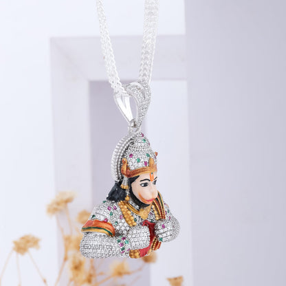 Diamond Hanumanji Pendant - Silver Lord Hanuman Necklace