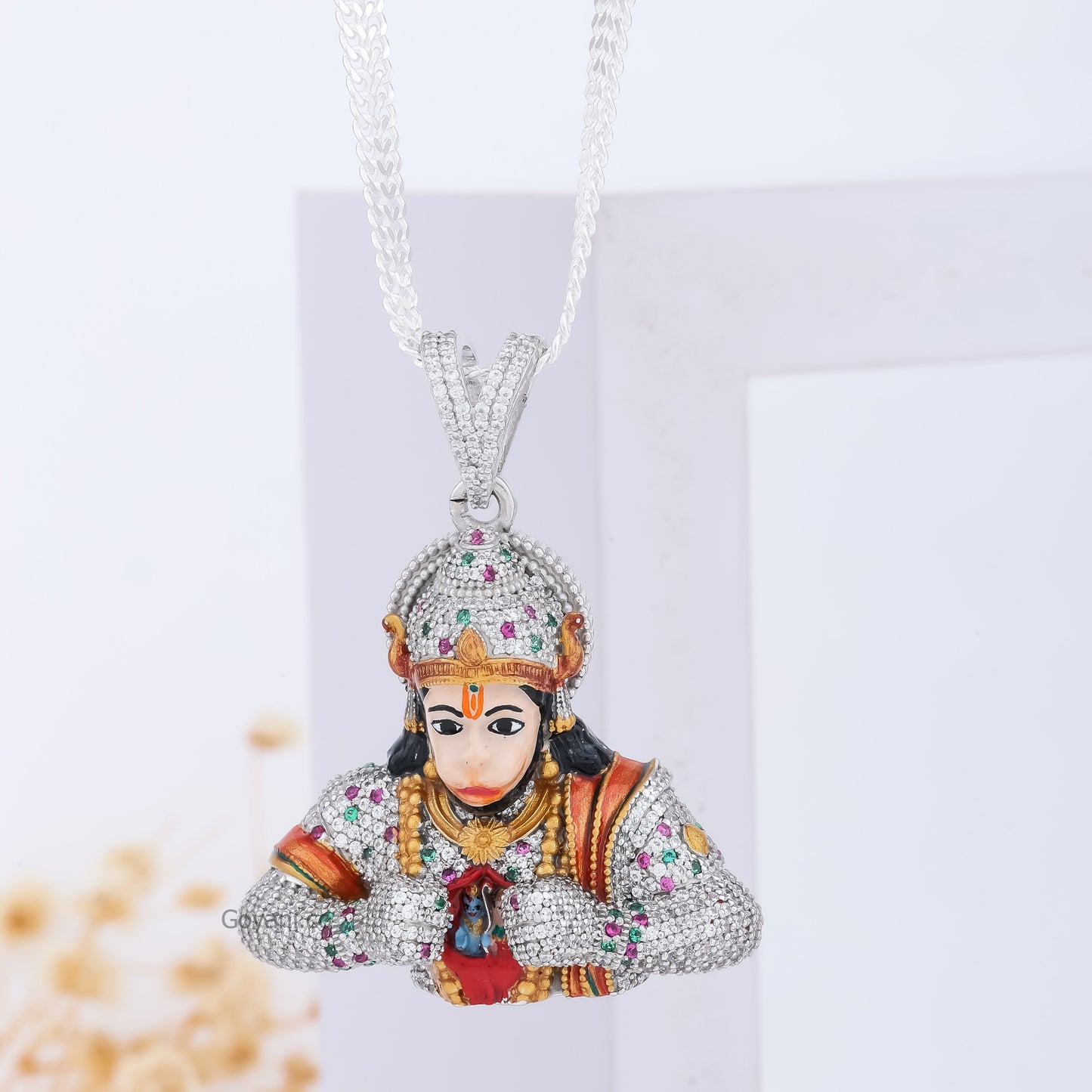 Diamond Hanumanji Pendant - Silver Lord Hanuman Necklace
