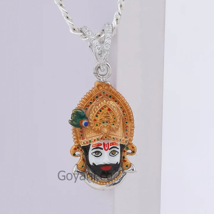 Khatu Shyam Enamel Silver Plated Pendant – Divine Lord Shyam Spiritual Jewellery