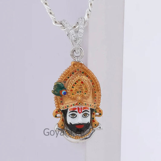 Khatu Shyam Enamel Silver Plated Pendant – Divine Lord Shyam Spiritual Jewellery