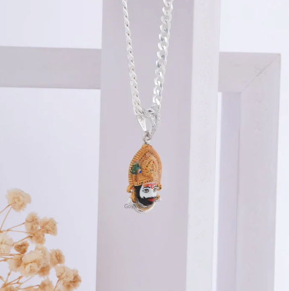 Khatu Shyam Enamel Silver Plated Pendant – Divine Lord Shyam Spiritual Jewellery
