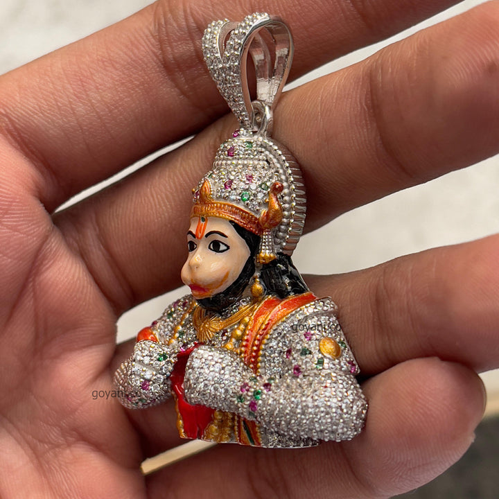 Diamond Hanumanji Pendant - Silver Lord Hanuman Necklace
