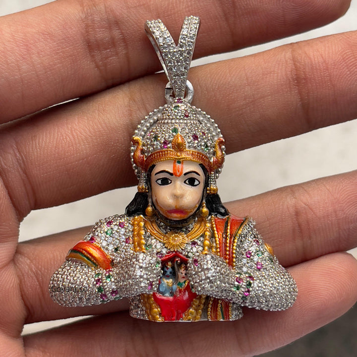 Diamond Hanumanji Pendant - Silver Lord Hanuman Necklace